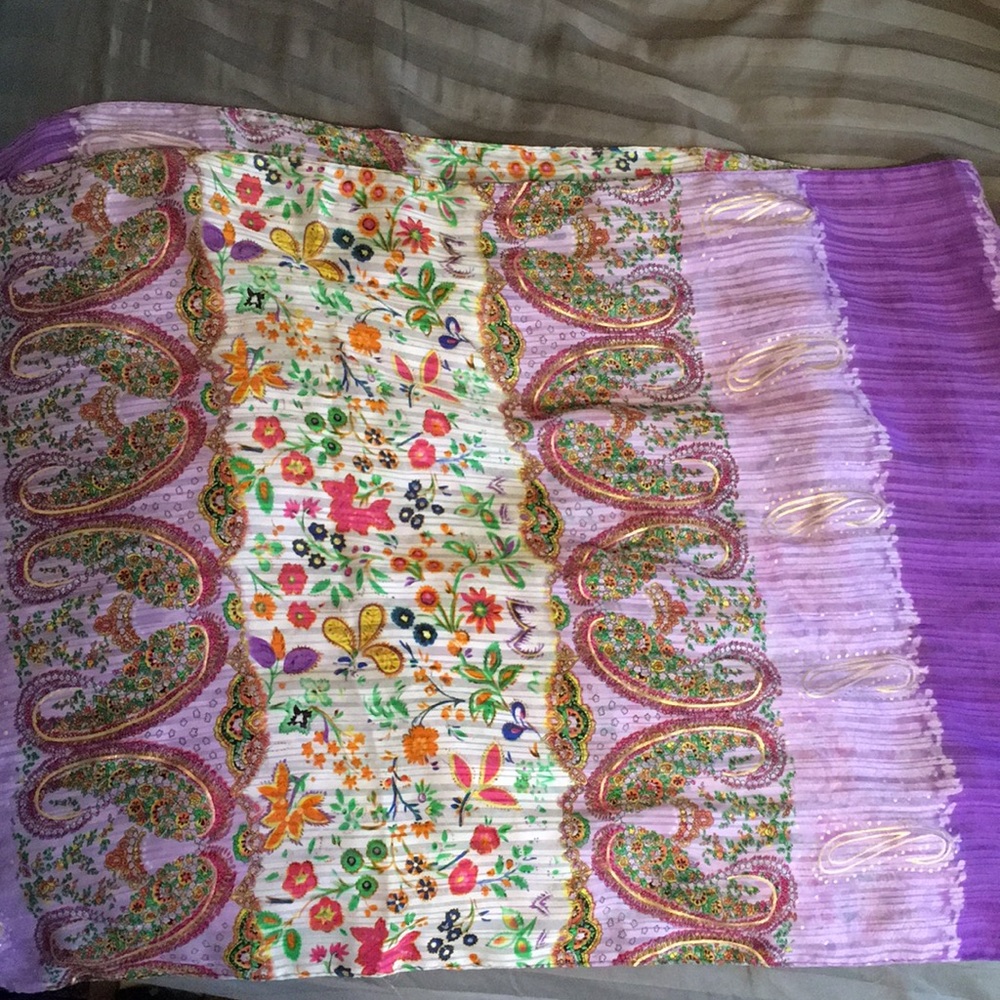 Purple floral and paisley scarf